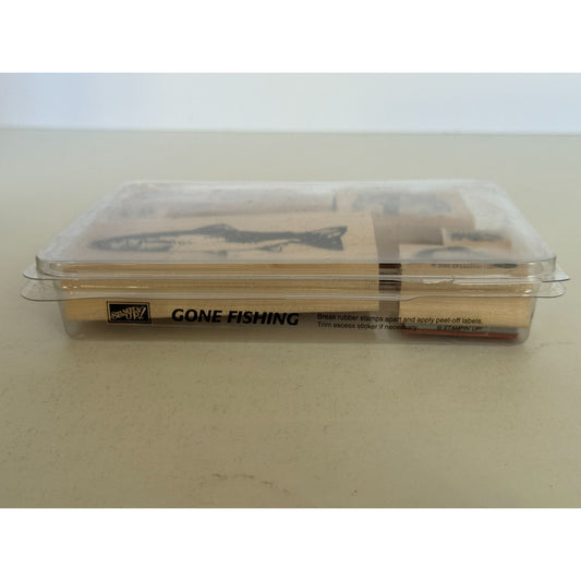 Stampin Up Rubber Stamp Set Gone Fishing Tackle Fish Hook Trout Fathers Day Dad