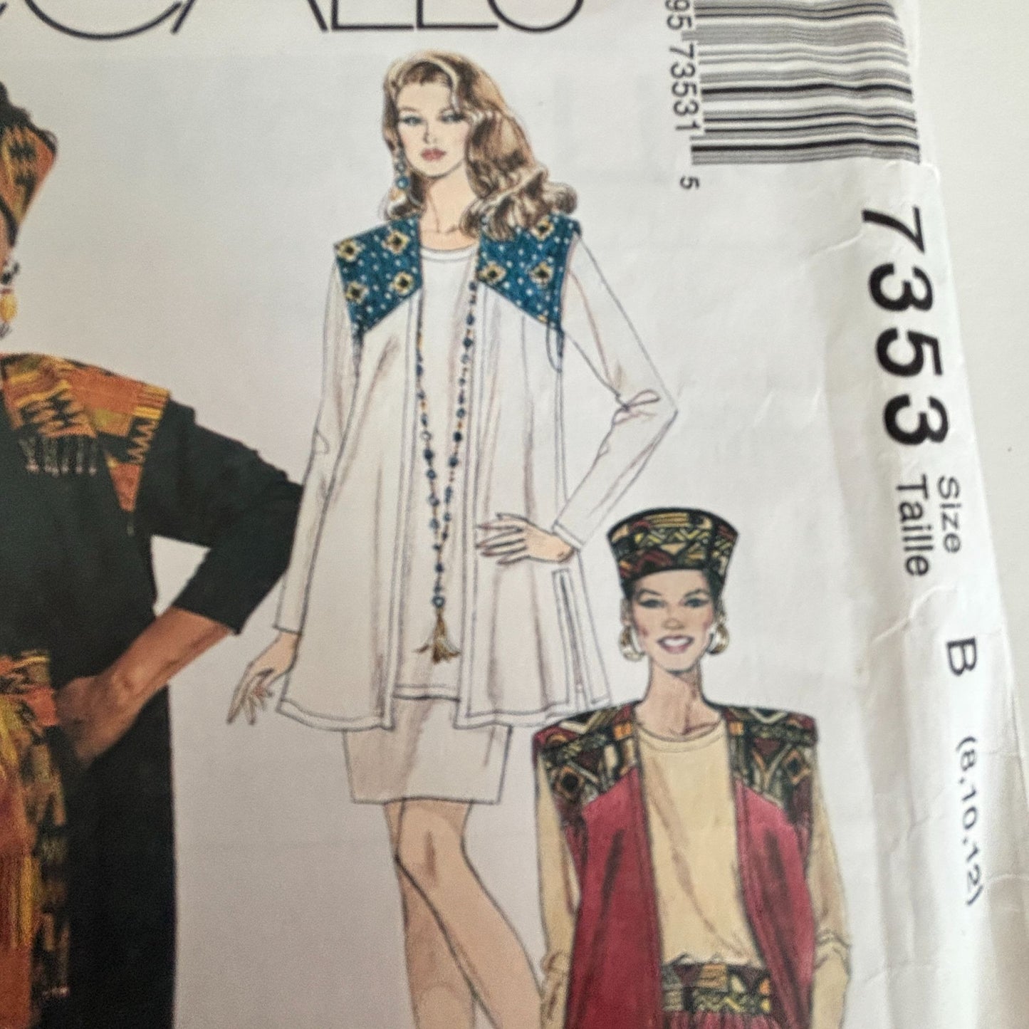 McCalls Sewing Pattern 7353 Boho Vest Top Pants Skirt Festival Outfit 8-12 Uncut 1990s