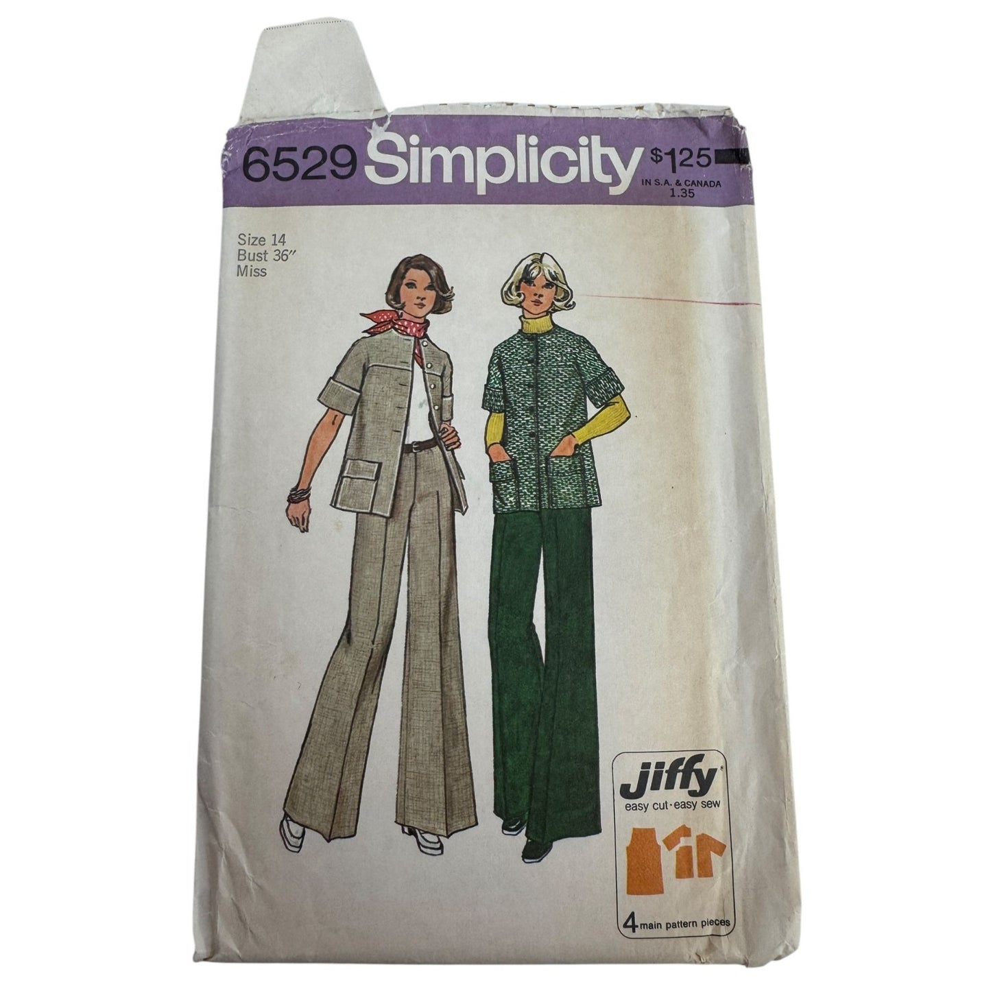 Simplicity Sewing Pattern 6529 Unlined Jiffy Jacket Pants Vintage 1970s UC 14