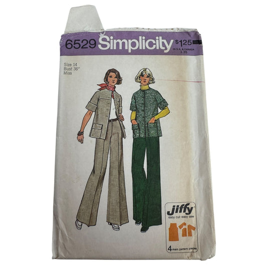 Simplicity Sewing Pattern 6529 Unlined Jiffy Jacket Pants Vintage 1970s UC 14