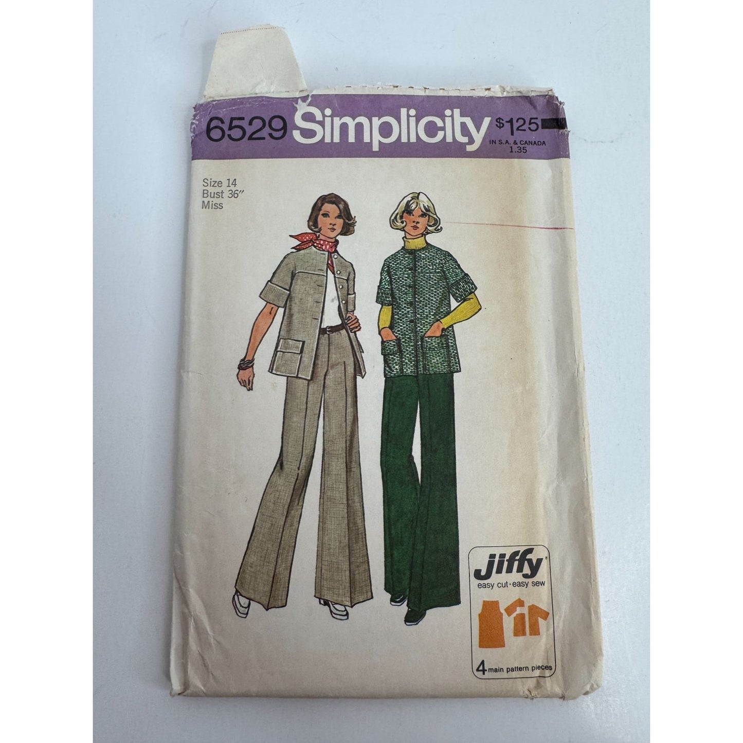 Simplicity Sewing Pattern 6529 Unlined Jiffy Jacket Pants Vintage 1970s UC 14