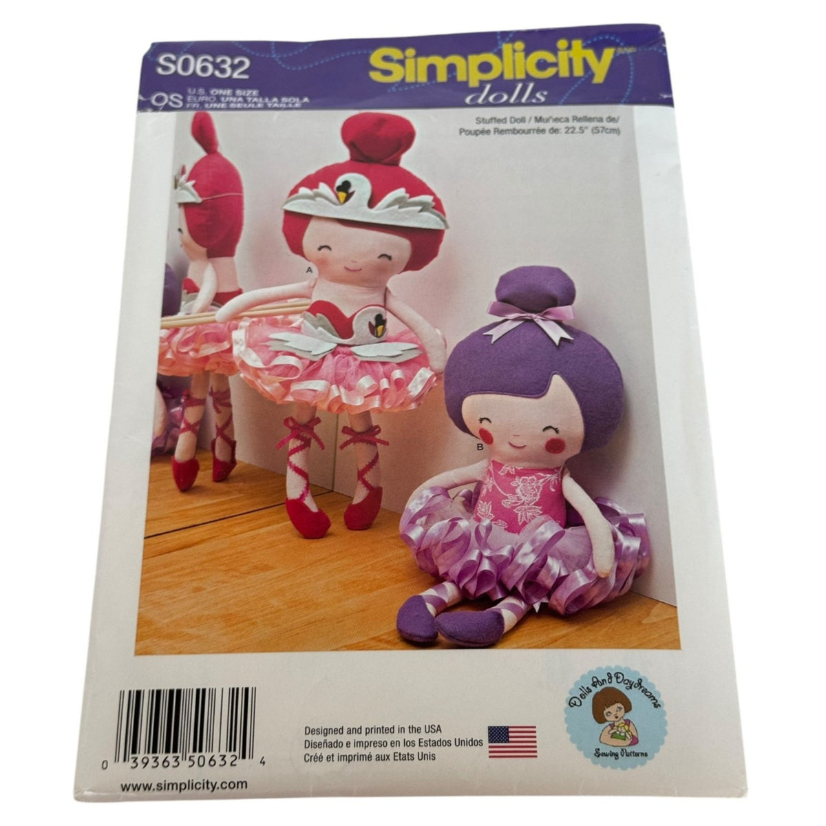 Simplicity Sewing Pattern S0632 Ballerina Dolls Plush Toys Stuffed Doll 22.5" UC