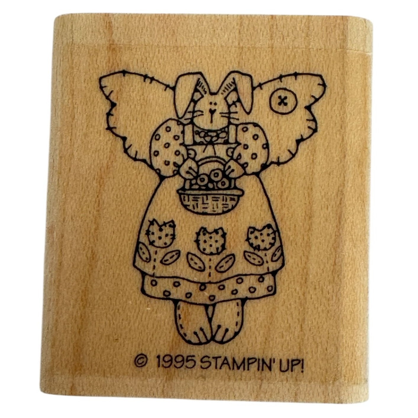 Stampin Up Rubber Stamp Angel Bunny Rabbit Country Button Folk Art Card Making