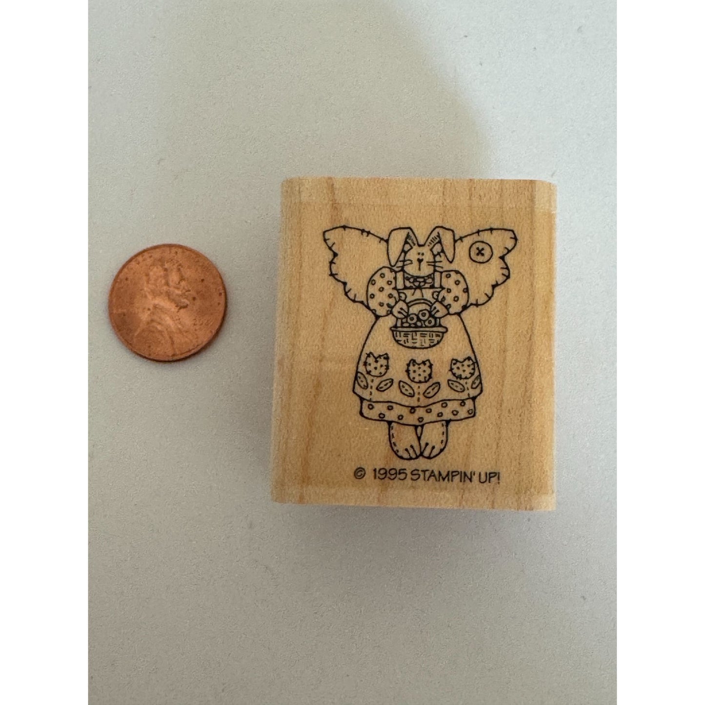 Stampin Up Rubber Stamp Angel Bunny Rabbit Country Button Folk Art Card Making