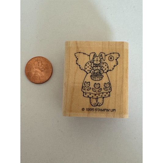 Stampin Up Rubber Stamp Angel Bunny Rabbit Country Button Folk Art Card Making