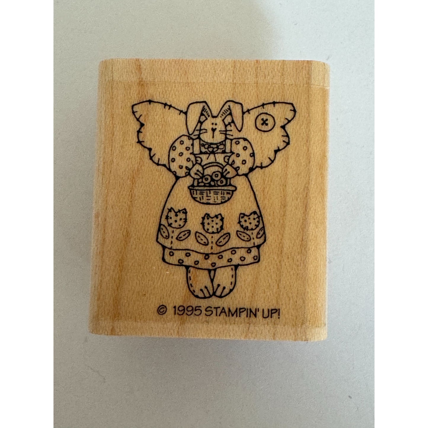 Stampin Up Rubber Stamp Angel Bunny Rabbit Country Button Folk Art Card Making
