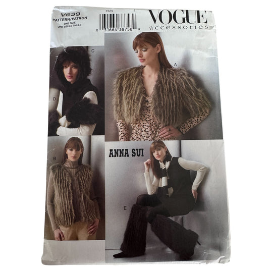 Vogue Sewing Pattern V639 Anna Sui Jacket Vest Hat Mittens Leg Warmers Winter Uncut
