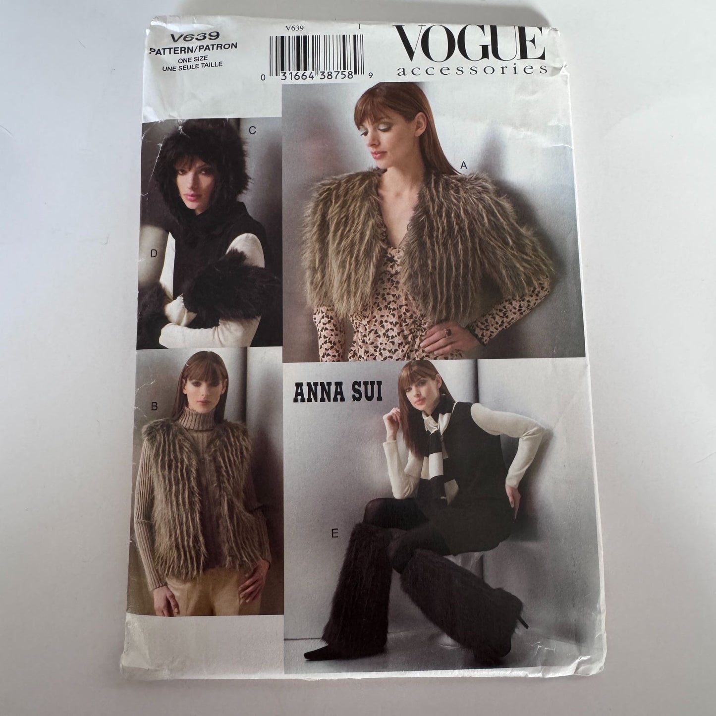 Vogue Sewing Pattern V639 Anna Sui Jacket Vest Hat Mittens Leg Warmers Winter Uncut