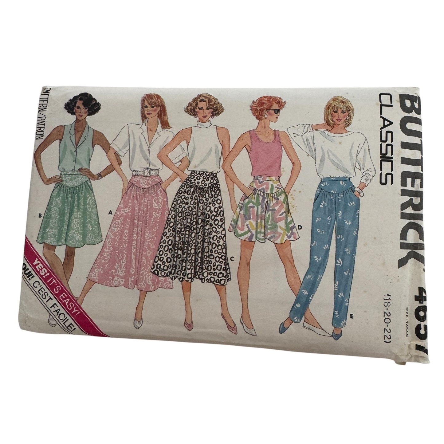 Butterick Sewing Pattern 4657 Flared Skirt Culottes Tapered Pants 18 20 22 Uncut