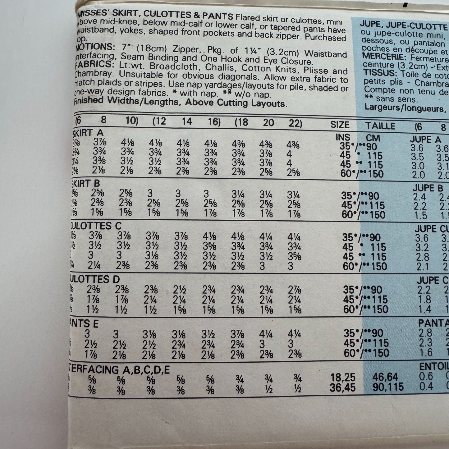 Butterick Sewing Pattern 4657 Flared Skirt Culottes Tapered Pants 18 20 22 Uncut