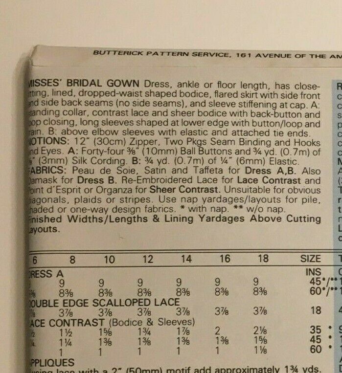 Butterick Sewing Pattern 3616 Wedding Gown Bridesmaid Dress Size 6 Uncut 1980s
