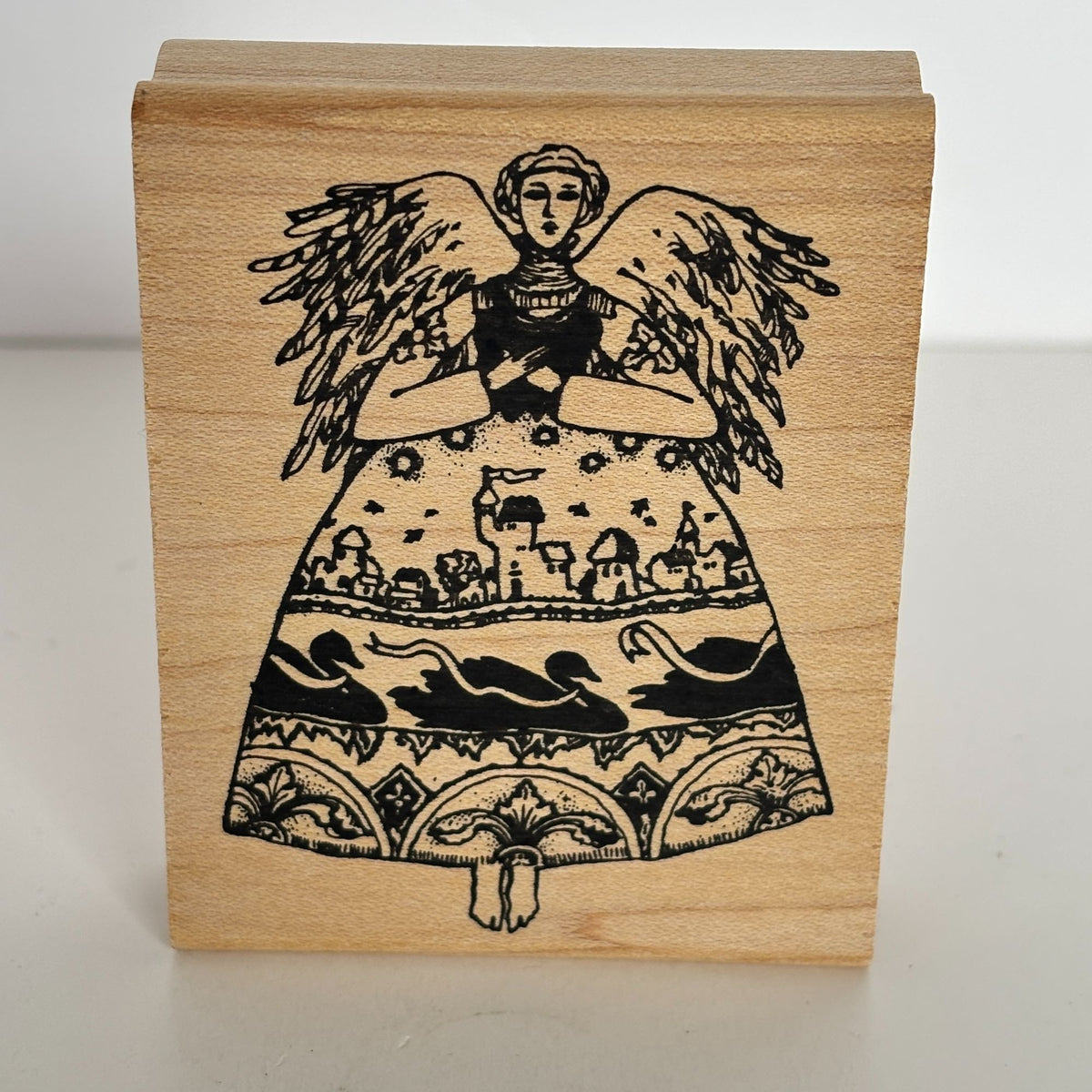 Acey Deucy Rubber Stamp Anna Angel Swan Castle Dress Storybook Folk Art Craft K1-744