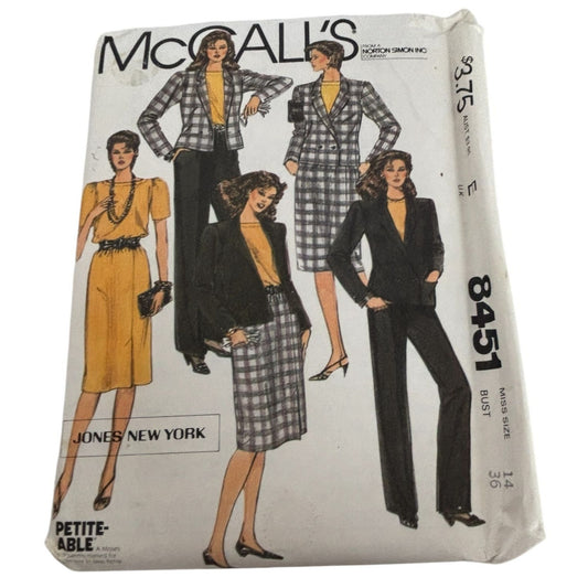 McCalls Sewing Pattern 8451 Jones New York Work Jacket Skirt Pants Dress 14 UC