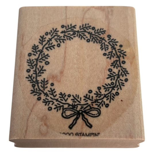 Stampin Up Rubber Stamp Christmas Wreath Bow Winter Holidays Card Making Round