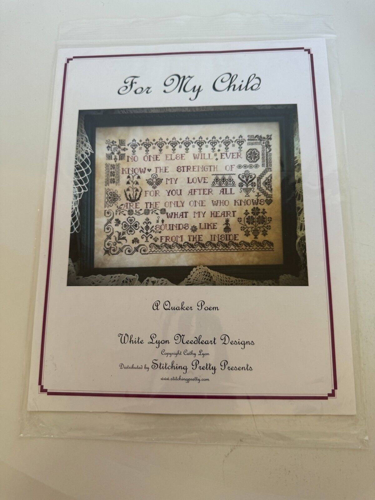 For My Child Cross Stitch Pattern Quaker Poem Mother Love Sampler White Lyon Gift Daughter