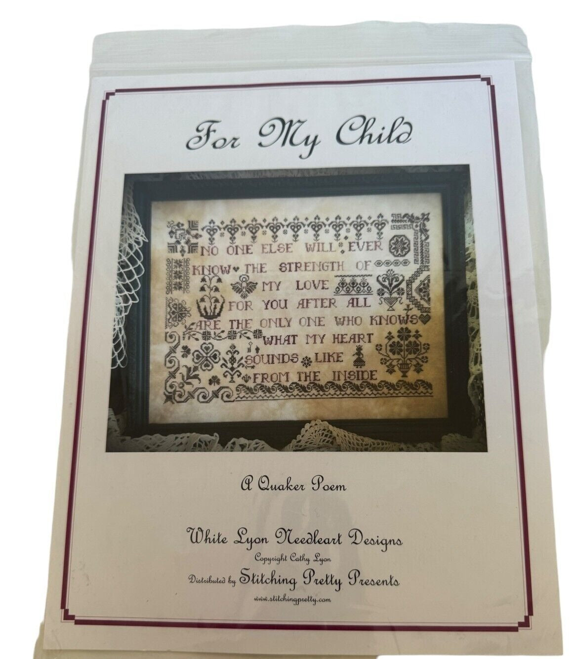 For My Child Cross Stitch Pattern Quaker Poem Mother Love Sampler White Lyon Gift Daughter