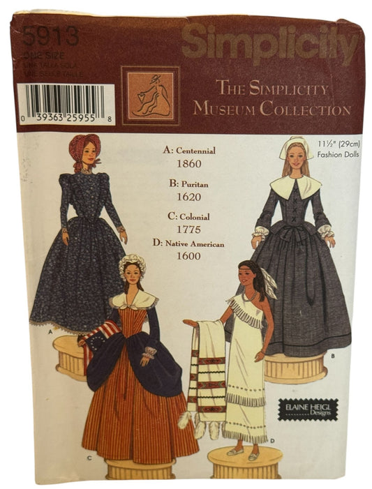 Simplicity Sewing Pattern 5913 Patriotic Historical Costume 11.5" Fashion Dolls