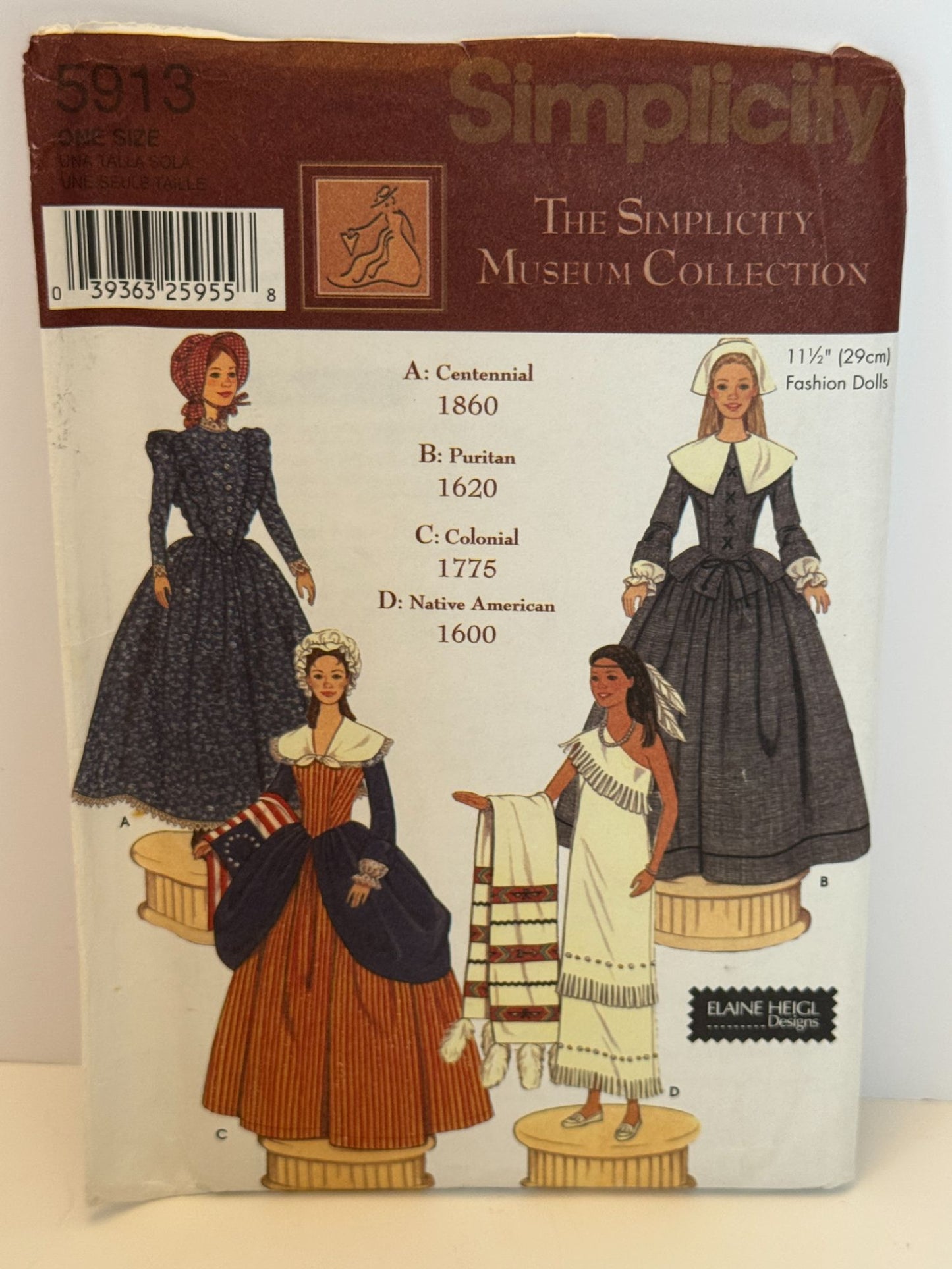 Simplicity Sewing Pattern 5913 Patriotic Historical Costume 11.5" Fashion Dolls
