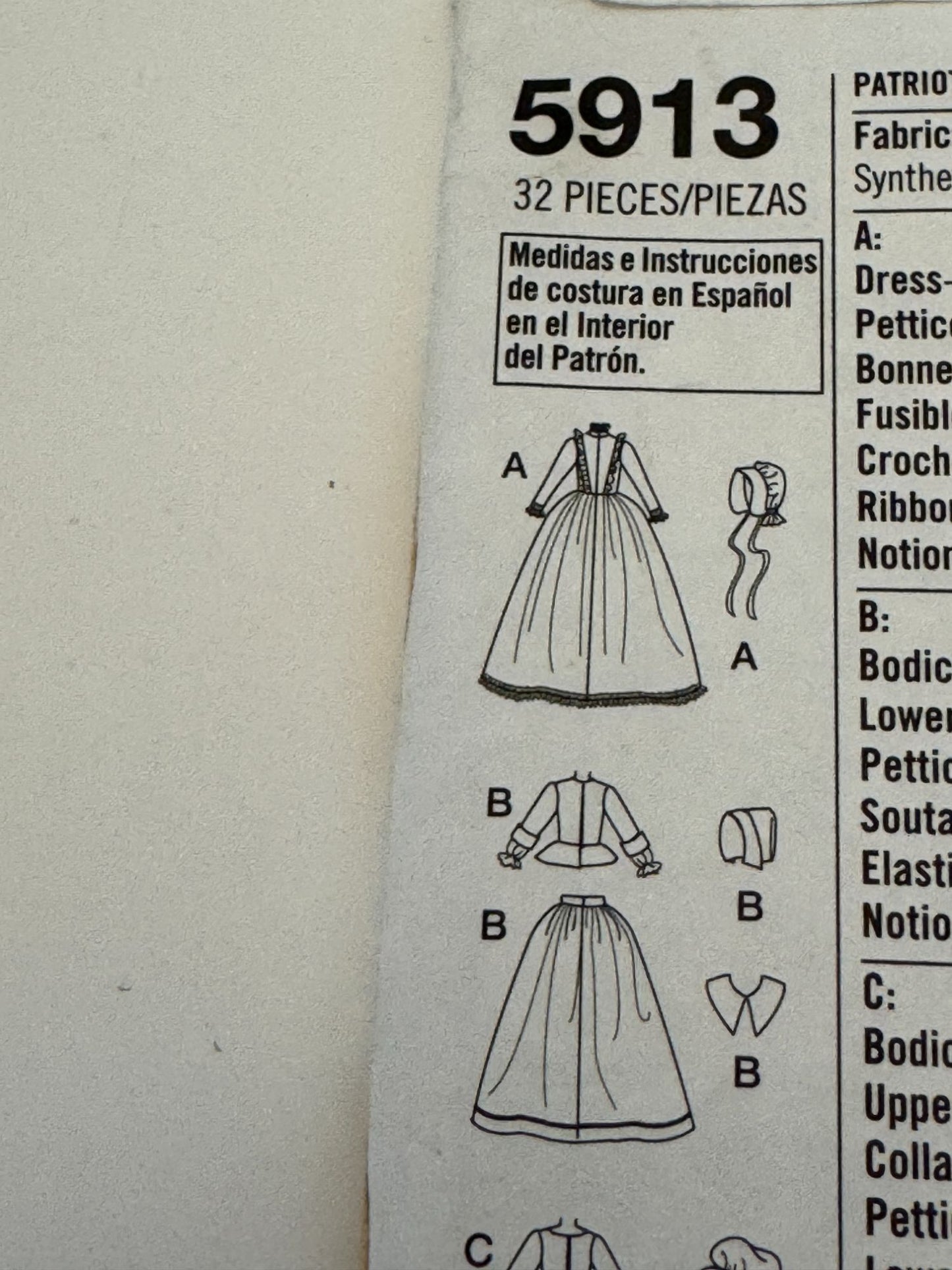Simplicity Sewing Pattern 5913 Patriotic Historical Costume 11.5" Fashion Dolls