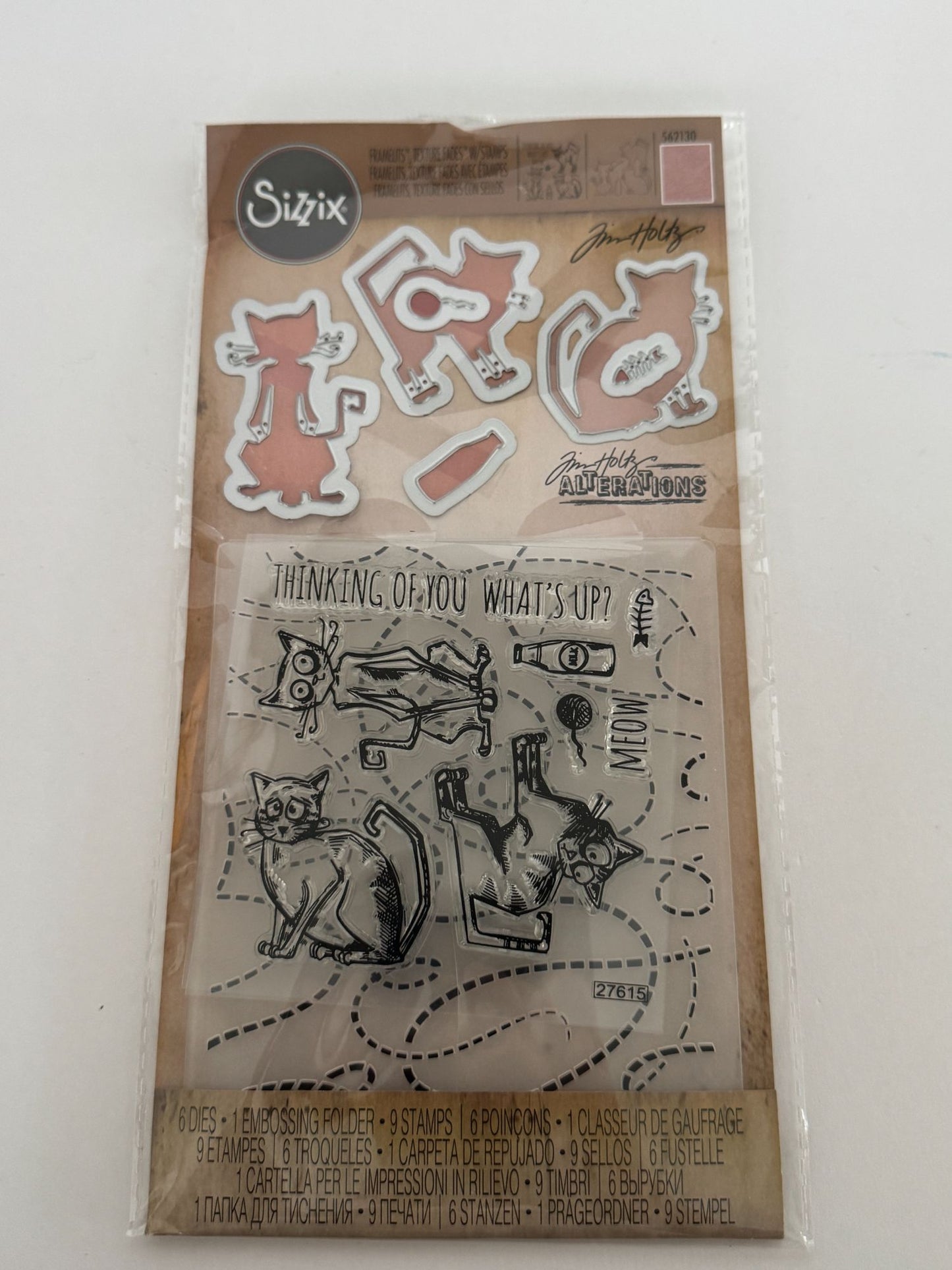 Tim Holtz Sizzix Framelits Cat Chat Stamps Dies Embossing Folder Thinking of You