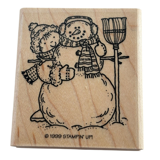 Stampin Up Rubber Stamp Christmas Snowman Boy Broom Snow Holiday Card Making