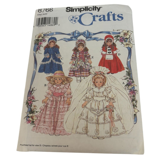 Simplicity Crafts Sewing Pattern 8766 Doll Clothes Wedding Historical Costumes
