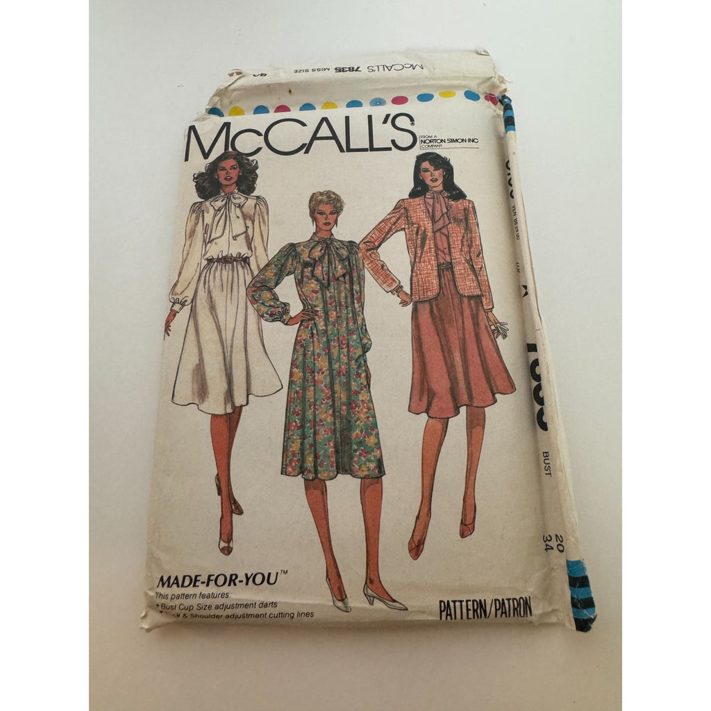 McCalls Sewing Pattern 7835 Misses Modest Jacket Pullover Dress Size 20 Uncut
