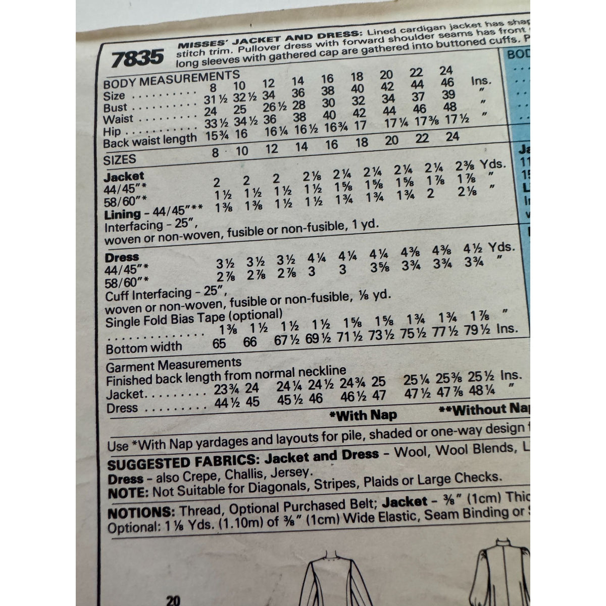 McCalls Sewing Pattern 7835 Misses Modest Jacket Pullover Dress Size 20 Uncut