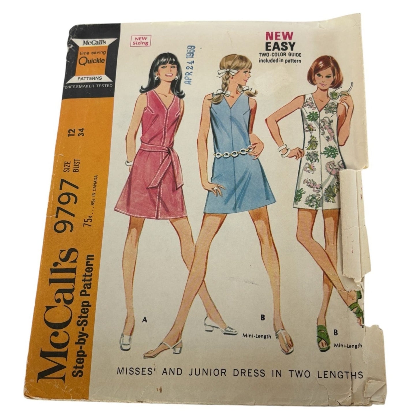 McCalls Sewing Pattern 9797 Mini Dress Vintage Summer Fashion 1960s Easy UC 12
