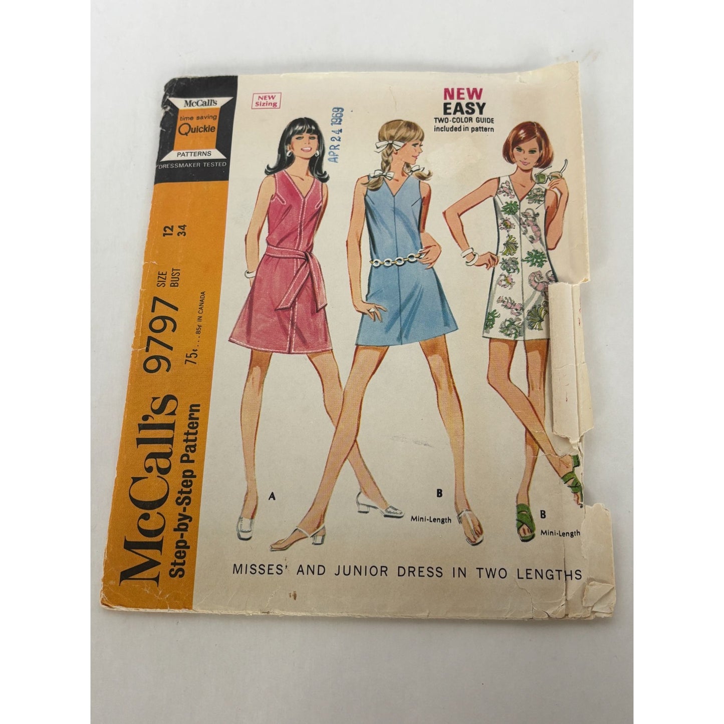 McCalls Sewing Pattern 9797 Mini Dress Vintage Summer Fashion 1960s Easy UC 12