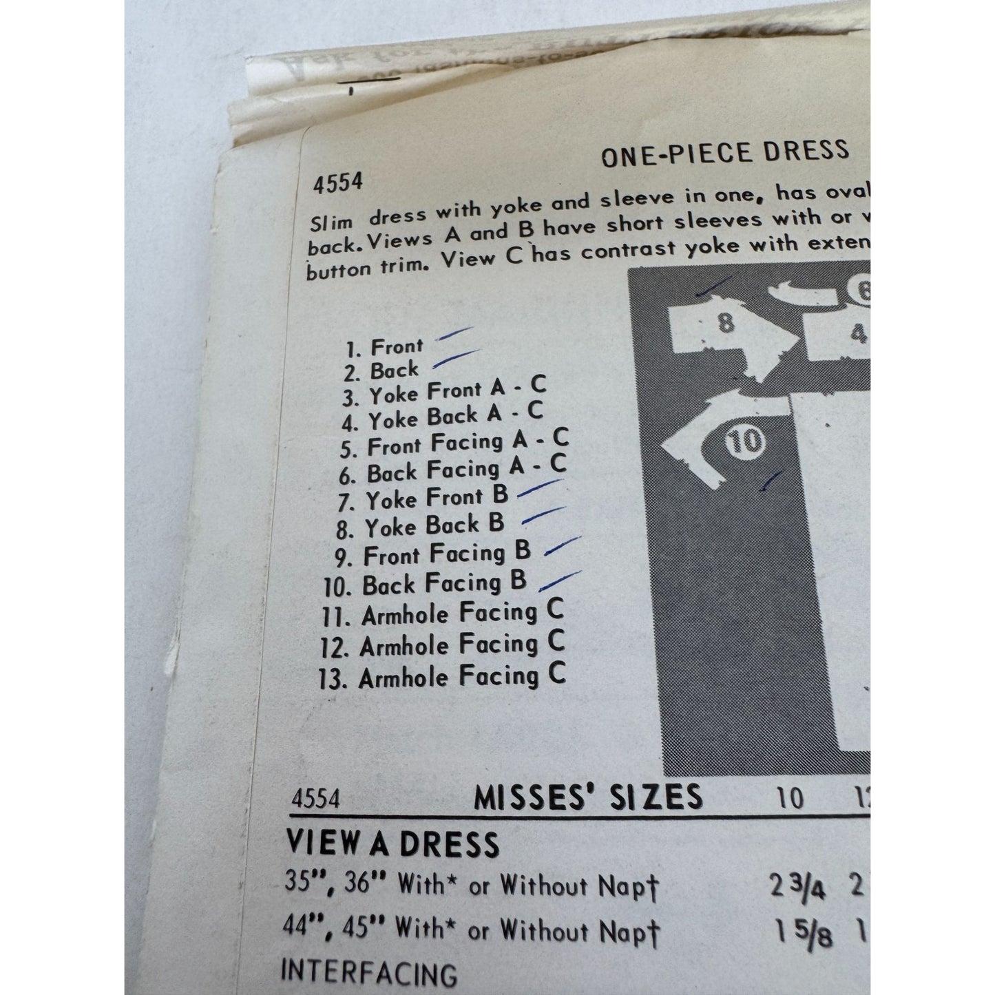 Butterick Sewing Pattern 4554 Slim Dress with Yoke Size 16 Vintage 1960s Uncut