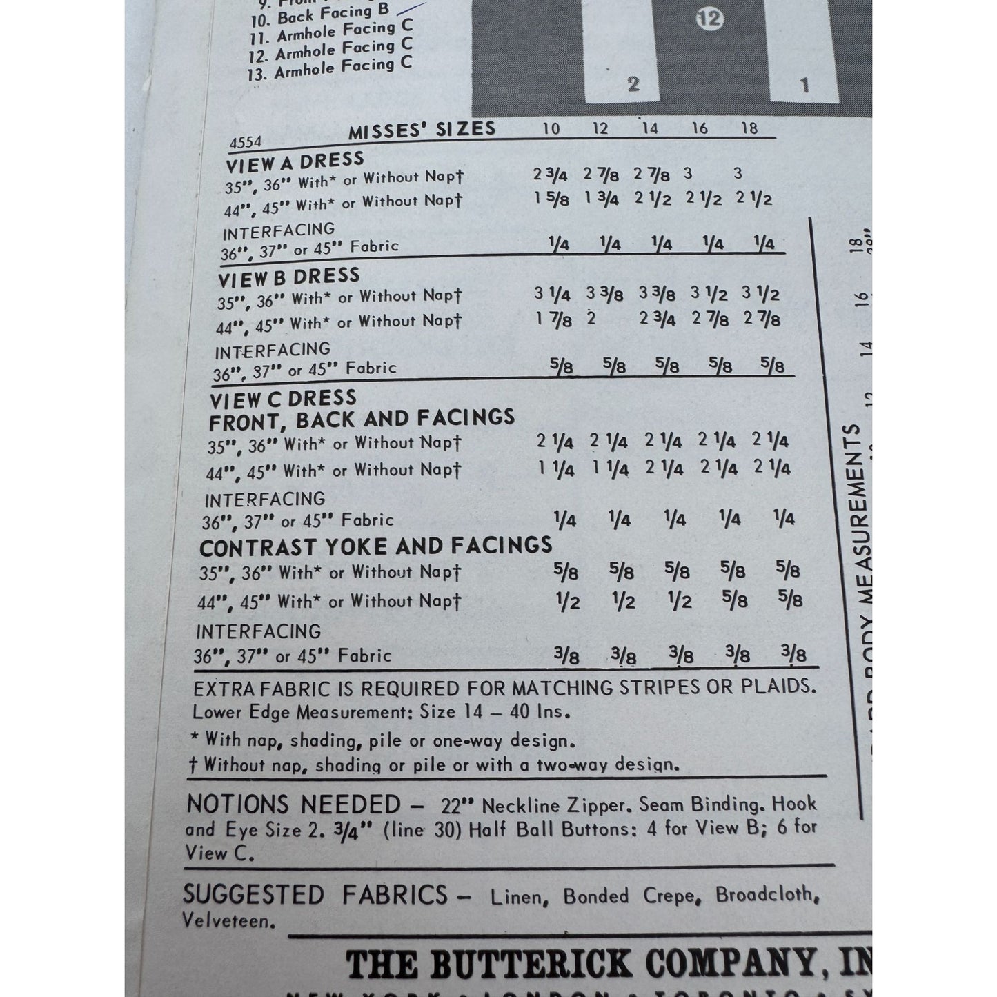 Butterick Sewing Pattern 4554 Slim Dress with Yoke Size 16 Vintage 1960s Uncut