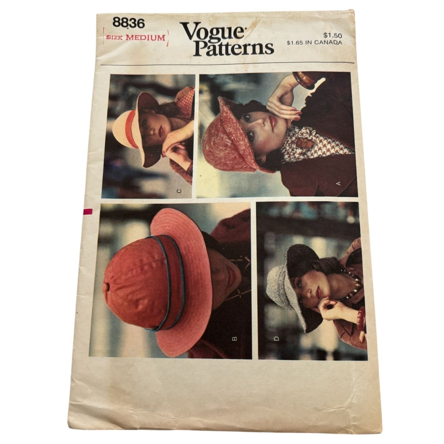 Vogue Sewing Pattern 8836 Stitched Brim Hat Medium Vintage 1970s Accessory Uncut