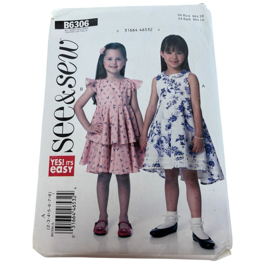 Butterick Sewing Pattern B6306 See and Sew Girls Dress Spring Party Sizes 2-8 UC