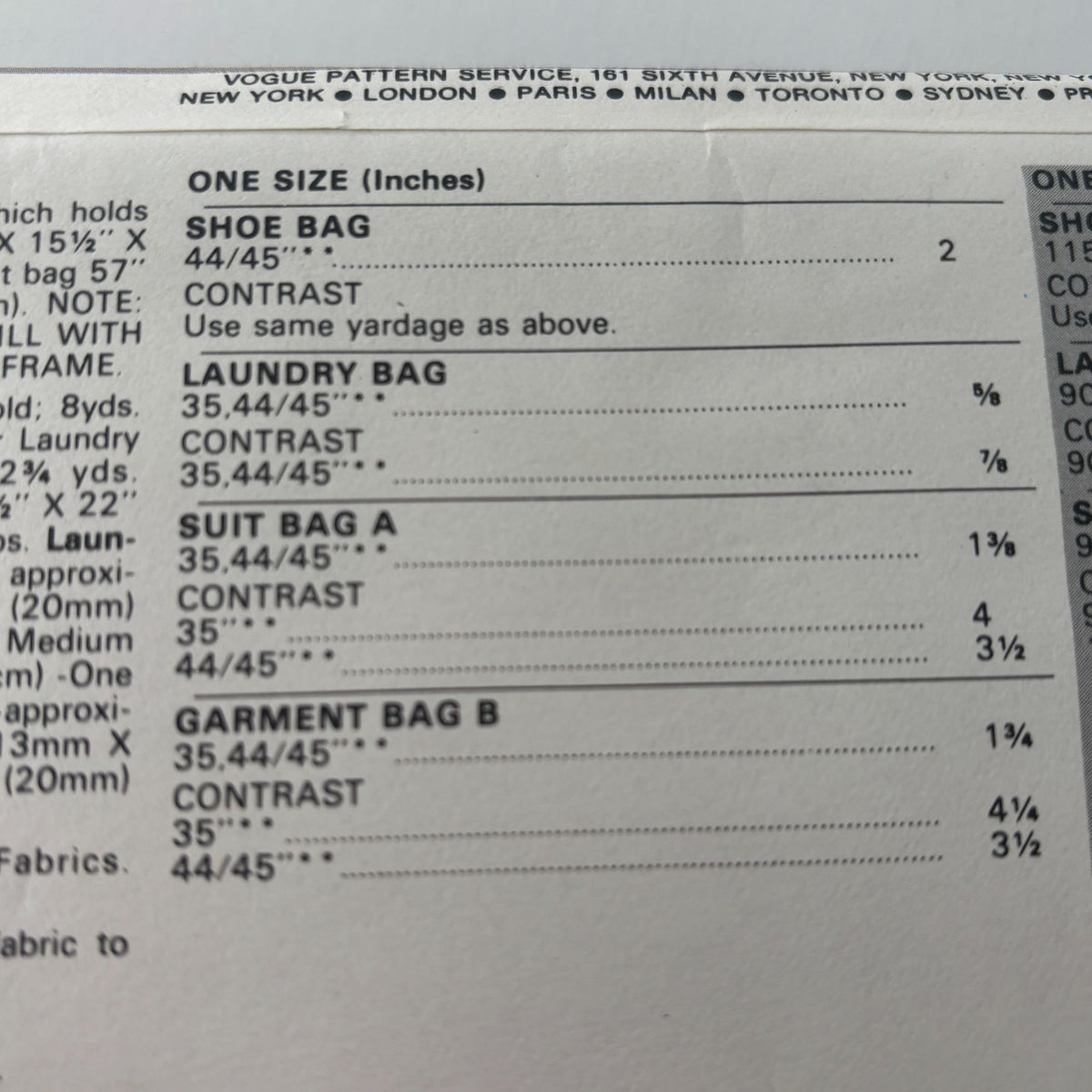 Vogue Sewing Pattern 8317 Closet Organizer Shoe Bag Laundry Suit Bag Garment Bag