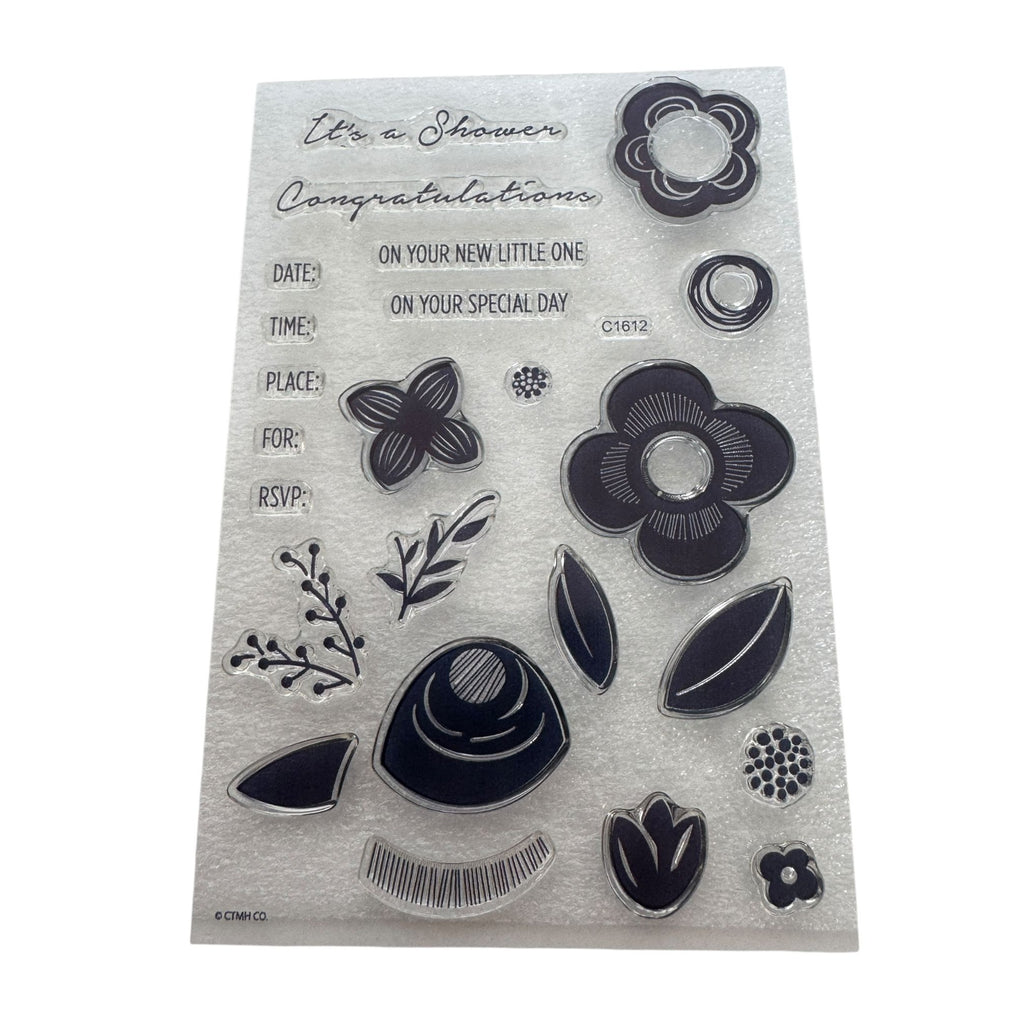 CTMH My Acrylix Acrylic Stamp Set Baby Shower Flowers Invitation Congrats C1612