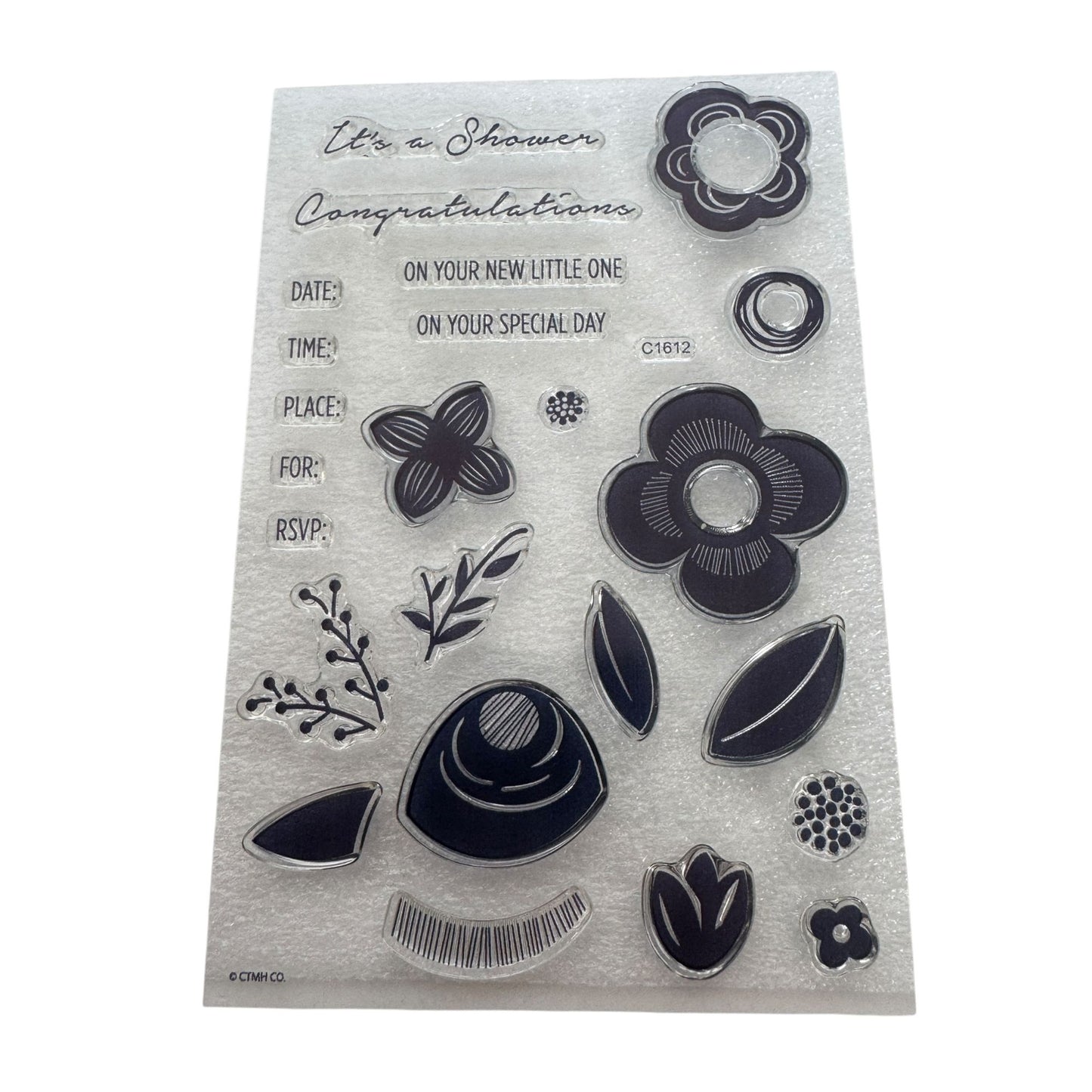 CTMH My Acrylix Acrylic Stamp Set Baby Shower Flowers Invitation Congrats C1612