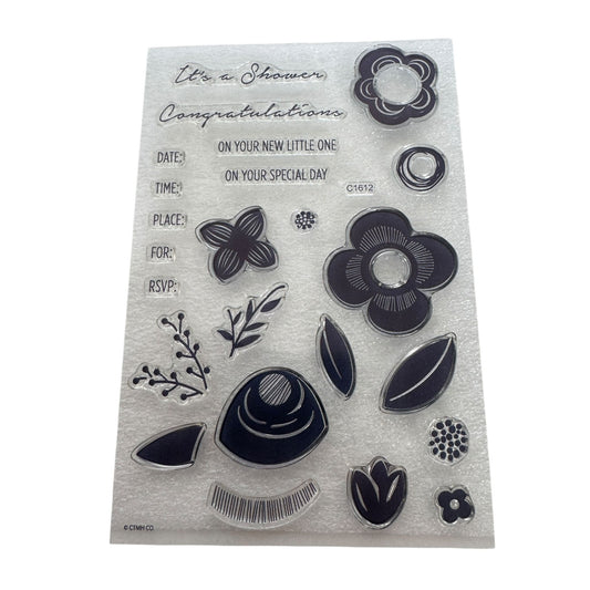 CTMH My Acrylix Acrylic Stamp Set Baby Shower Flowers Invitation Congrats C1612