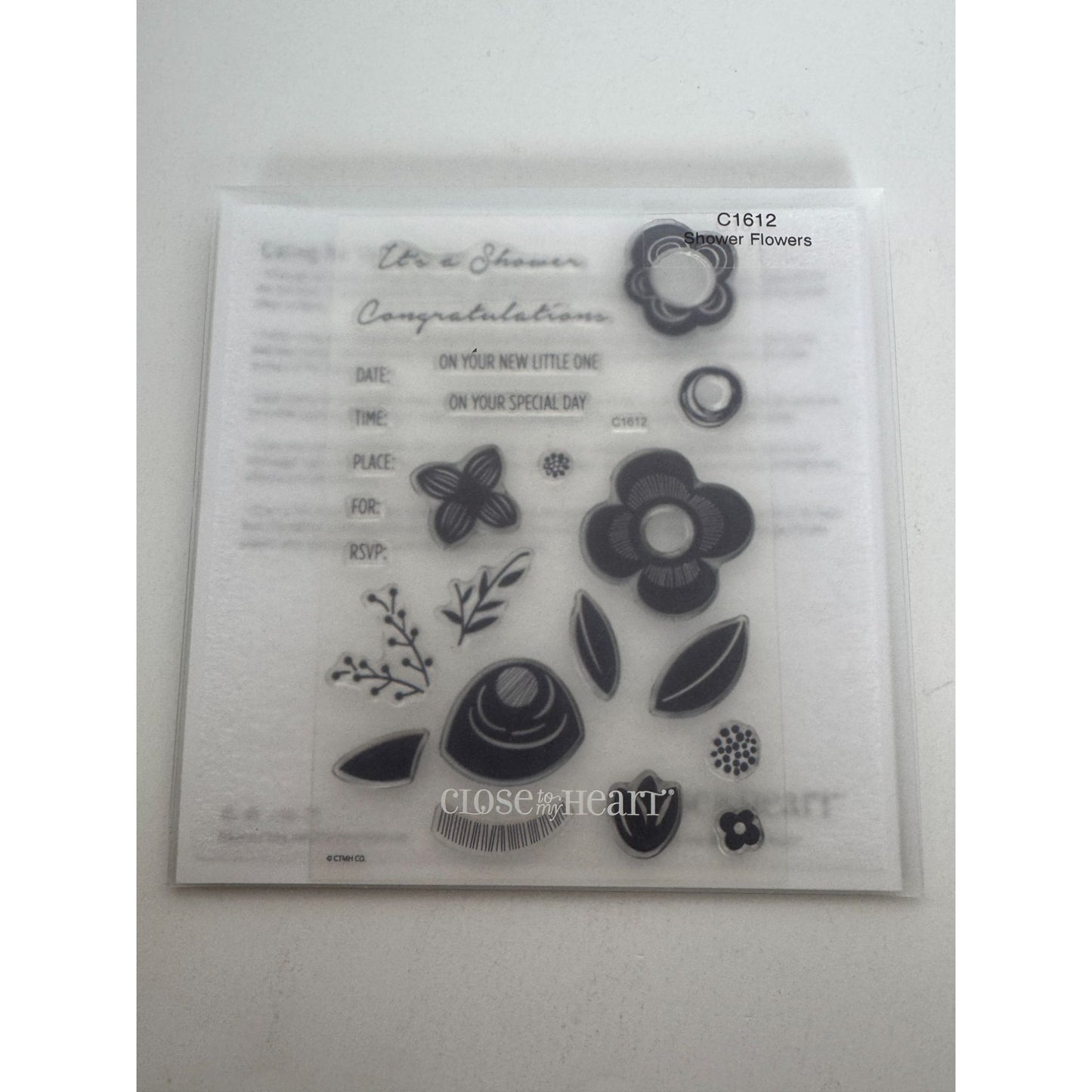 CTMH My Acrylix Acrylic Stamp Set Baby Shower Flowers Invitation Congrats C1612