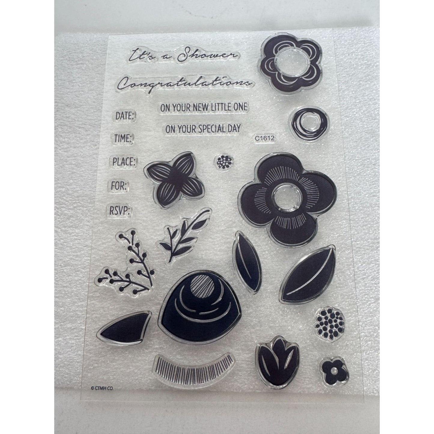 CTMH My Acrylix Acrylic Stamp Set Baby Shower Flowers Invitation Congrats C1612