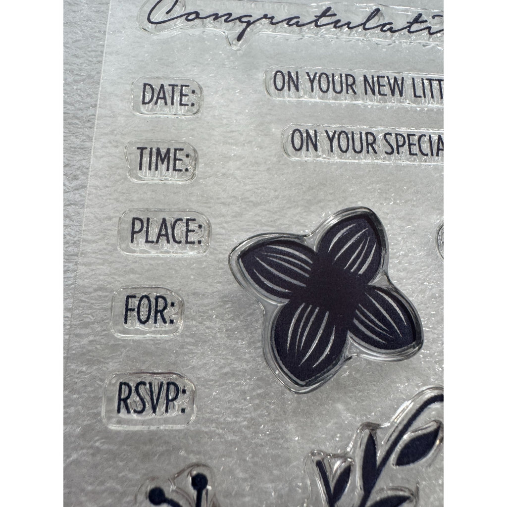 CTMH My Acrylix Acrylic Stamp Set Baby Shower Flowers Invitation Congrats C1612