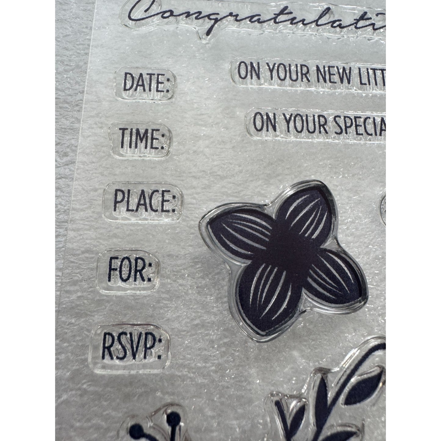 CTMH My Acrylix Acrylic Stamp Set Baby Shower Flowers Invitation Congrats C1612