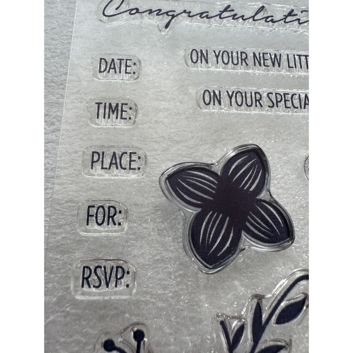 CTMH My Acrylix Acrylic Stamp Set Baby Shower Flowers Invitation Congrats C1612