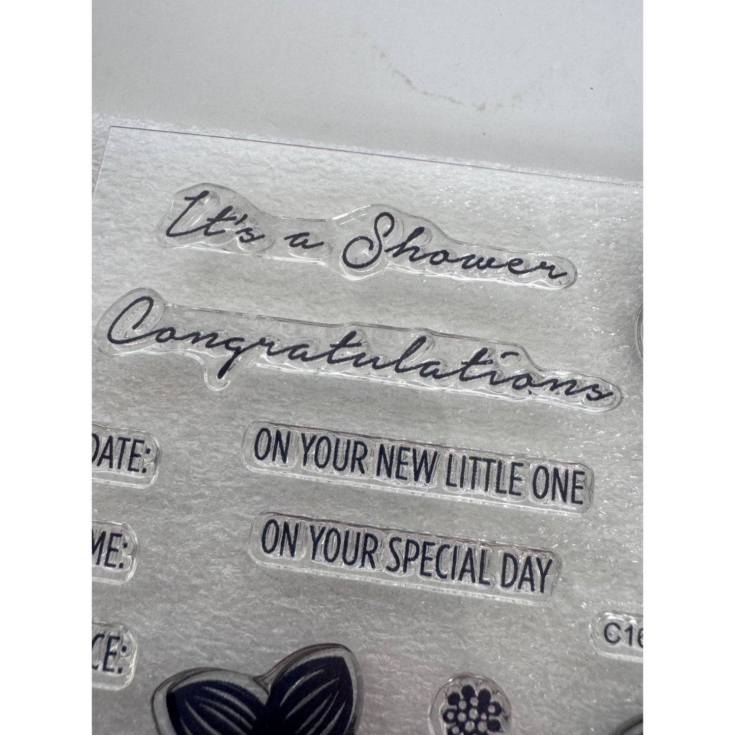 CTMH My Acrylix Acrylic Stamp Set Baby Shower Flowers Invitation Congrats C1612