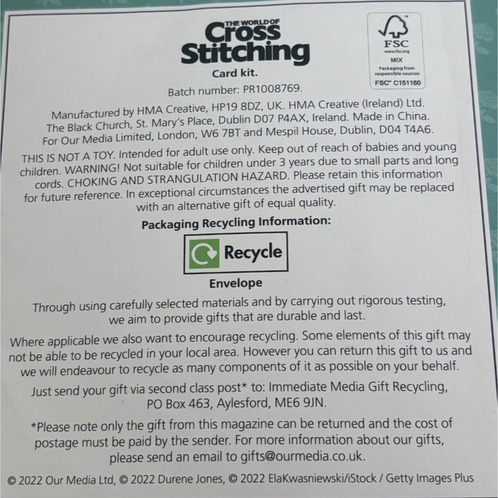 The World of Cross Stitching Cross Stitch Kit Greeting Card Floral Blooms Wreath