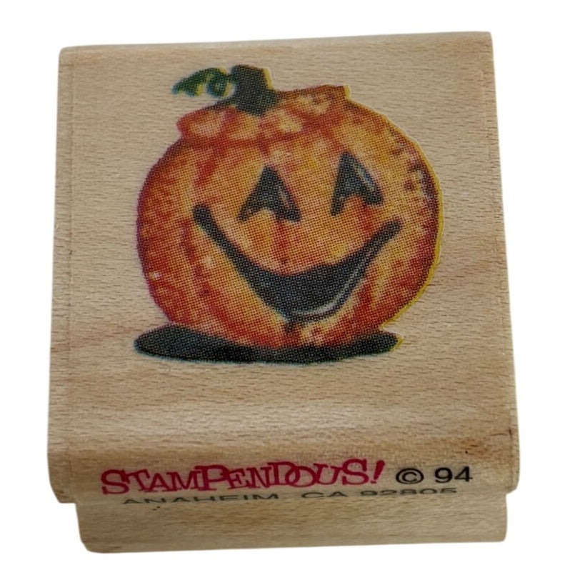 Stampendous Rubber Stamp Punkin Halloween Jack O Lantern Pumpkin Smiling Card Making Wood Mounted