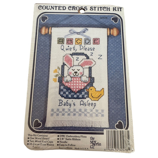 The New Berlin Co Counted Cross Stitch Kit Babys Asleep Design Bunny Rabbit ABC