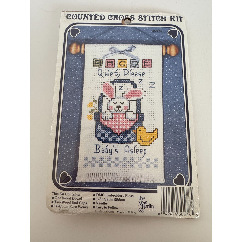 The New Berlin Co Counted Cross Stitch Kit Babys Asleep Design Bunny Rabbit ABC