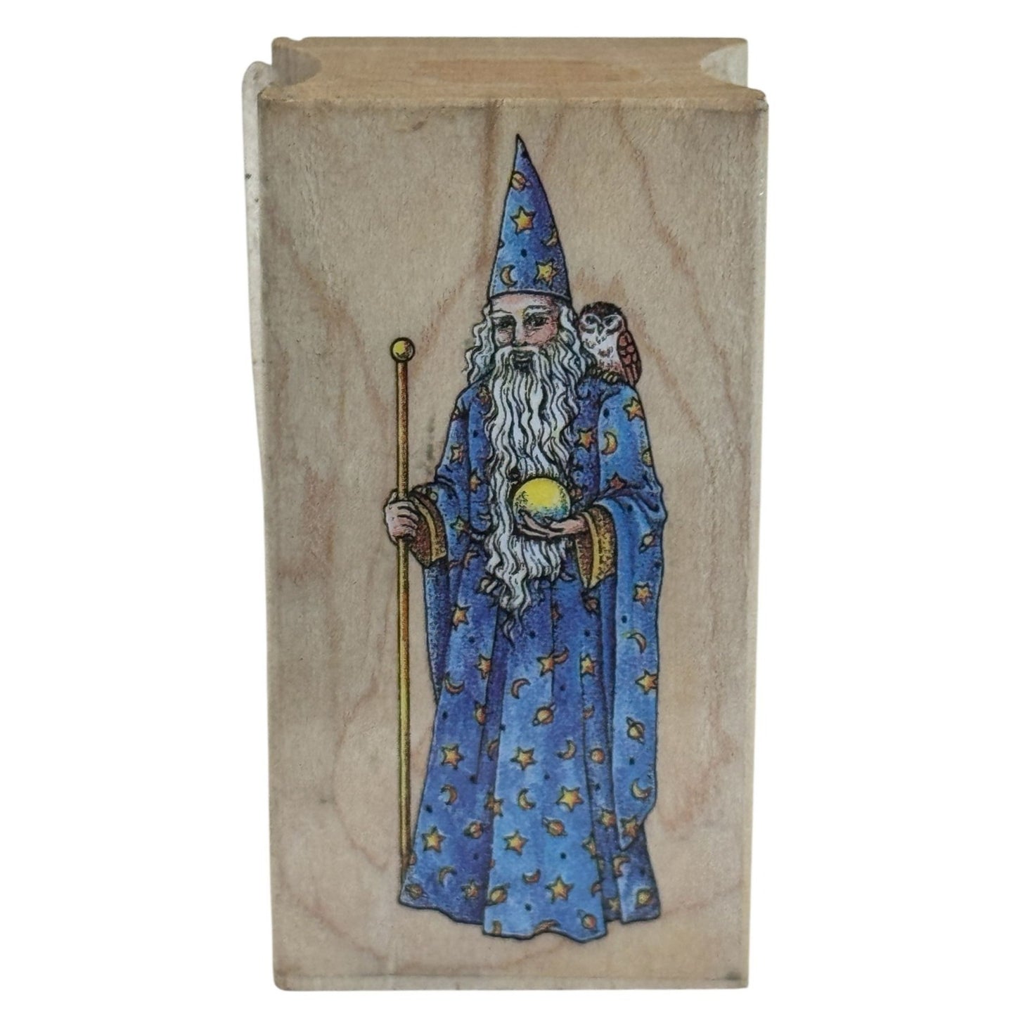 All Night Media Wizard Rubber Stamp Fantasy Magician Celestial Magic Crystal Ball Owl