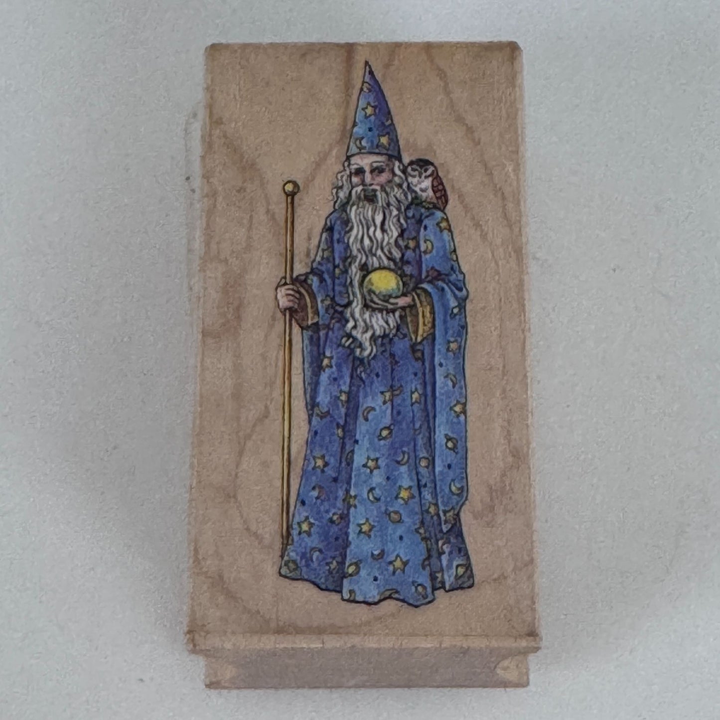 All Night Media Wizard Rubber Stamp Fantasy Magician Celestial Magic Crystal Ball Owl